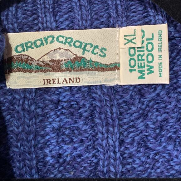 Aran Crafts Merino Wool Full Zip Sweater Blue Made in Ireland Womens XL - Picture 6 of 7